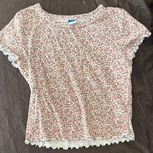 Old Navy Pink and White Floral Short Sleeve Top